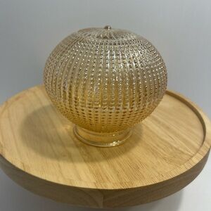 Vintage Light Iridescent Amber Ribbed Glass Ceiling Light Shade With 3” Fitter
